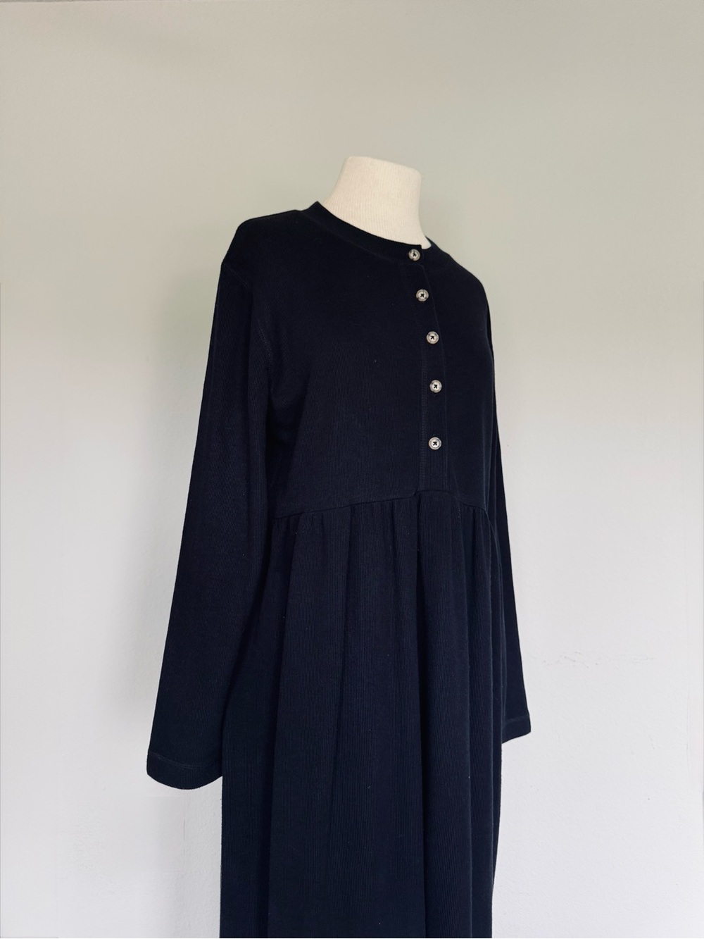 Vintage 90s Steven Ross, Naturally Knit Top Henley Cardigan Dress Black - Picture 5 of 7
